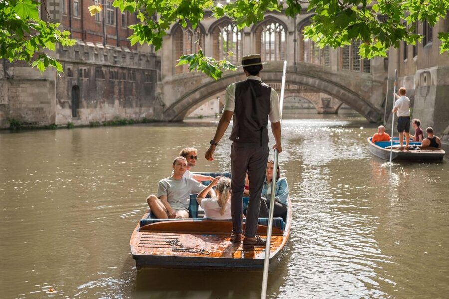 Cambridge: Guided Shared River Punting Tour - King’s College Chapel and the Wren Library, framed perfectly from the Cam