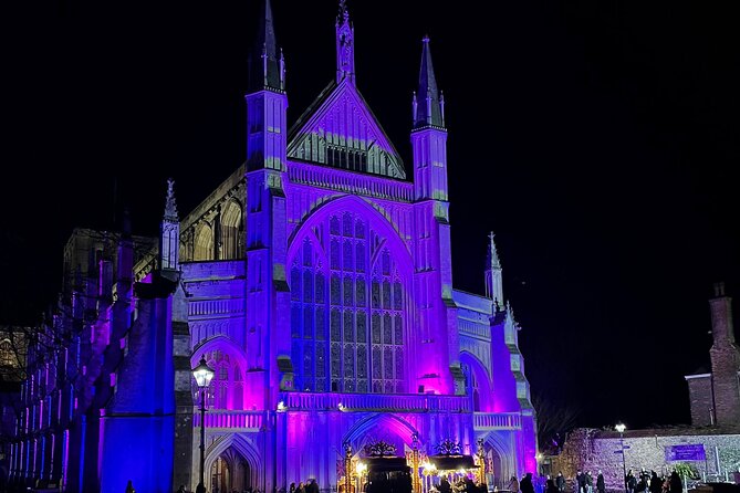 Christmas Mulled Wine Walk of Winchester - A Victorian architecture stop lit up for Christmas