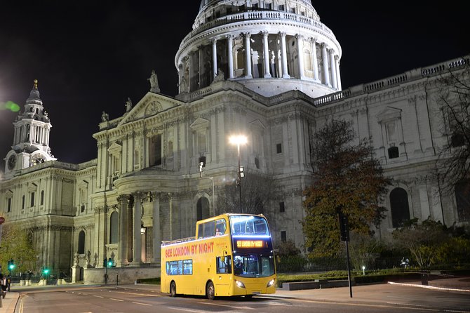 London by Night Sightseeing Tour - Open Top Bus - How St Paul’s Cathedral looks from a moving double-decker bus