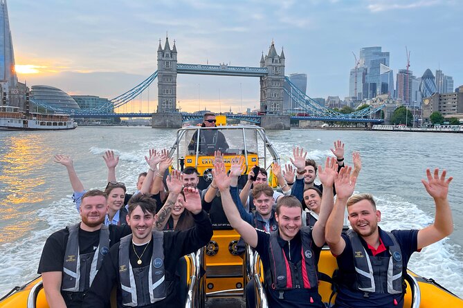 Speedboat 'Tower RIB Blast' from Tower Millennium Pier - 20 minutes - Canary Wharf and the Shard views: modern London, close up